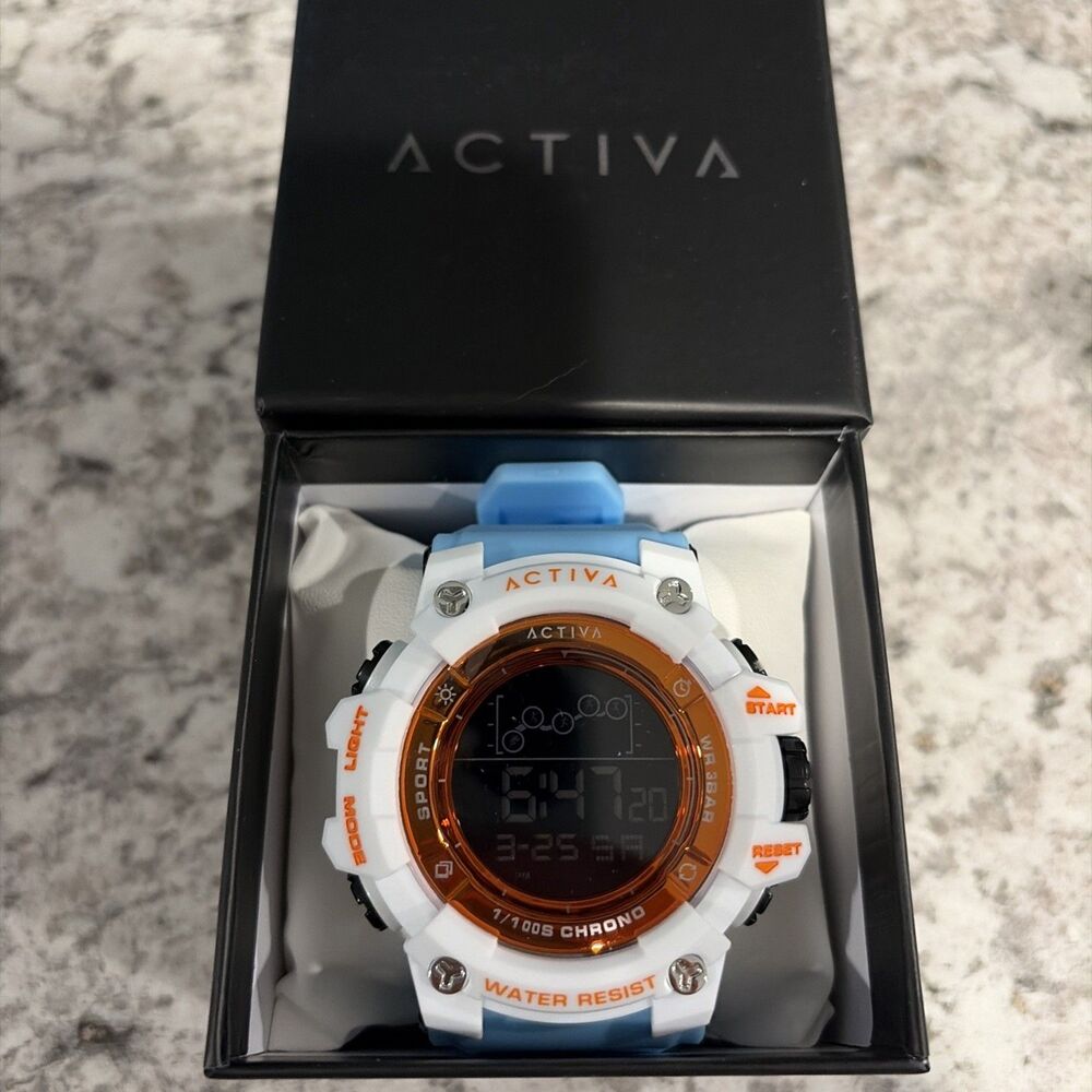 Activa X Invicta 50mm Digital Watch Light Blue Orange  ACW8082-012 New